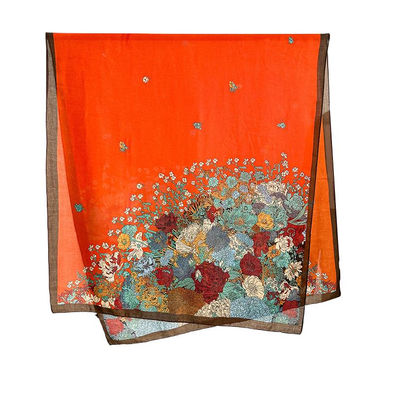 Autumn and Winter Design Sense Elegant Cotton and Linen Flower Print Scarf Women's Travel Photography Temperament Fashionable Outer Shawl