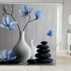 Шторка для душа Zen Stones с крючками, Белая ваза с синими цветами, Эстетичная водонепроницаемая шторка для душа, Японский цветочный простой дизайн для ванной комнаты