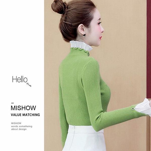 Водолазка с оборками, нижний свитер, женский весенне-осенний утягивающий пуловер из двух частей, свитер с кружевными оборками, вязаный свитер, топ