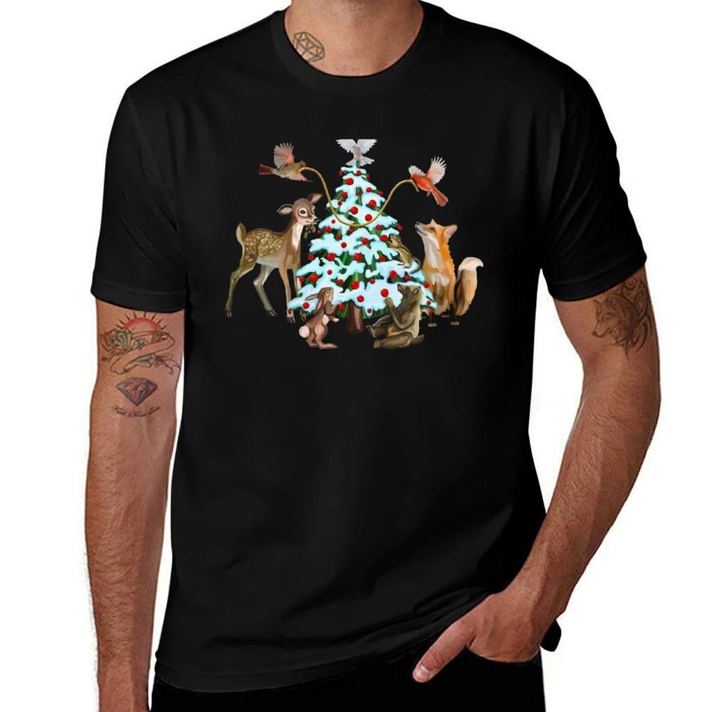 Holiday Woodland Animals Decorate the Tree TShirt Fitness Quick Dry Short Sleeve Top