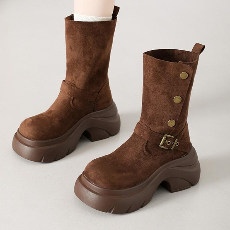 Fashion High Heels Women Platform Mid Calf Boots Designer Suede Fashion Shoes 2025 Winter New Trends Dress Pumps Party Zapatillas Mujer