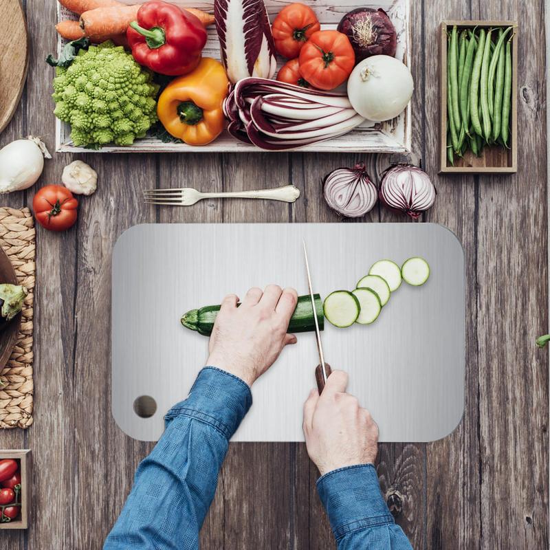 Горячая распродажа Кухонные титановые разделочные доски из нержавеющей стали 304, утолщенные, двусторонние, пищевого класса, портативные, для нарезки фруктов и мяса