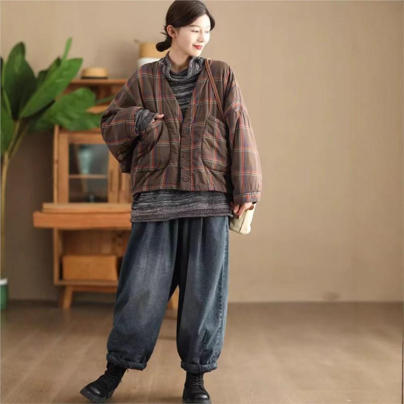 Johnature Женское зимнее винтажное плетеное пальто с V-образным вырезом в китайском стиле с большими карманами и длинными рукавами, модное пальто