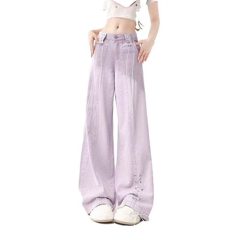 Women's Purple Baggy Cargo Jeans Vintage Cowboy Pants Harajuku Denim Trousers 90s Aesthetic Streetwear Y2k 2000s Trashy Clothes