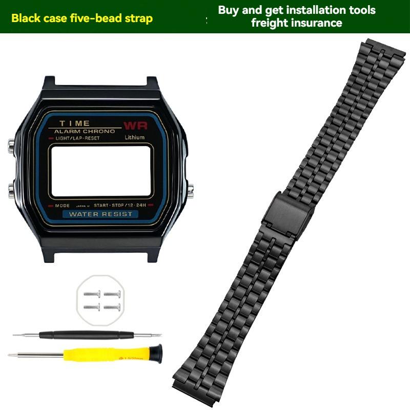 ONEMetal Комплект для модификации корпуса часов для Casio A158 A159 A168 AW158 A158WA A159W-N1 Корпус и ремешок из нержавеющей стали Металлический корпус часов ОбодокMN