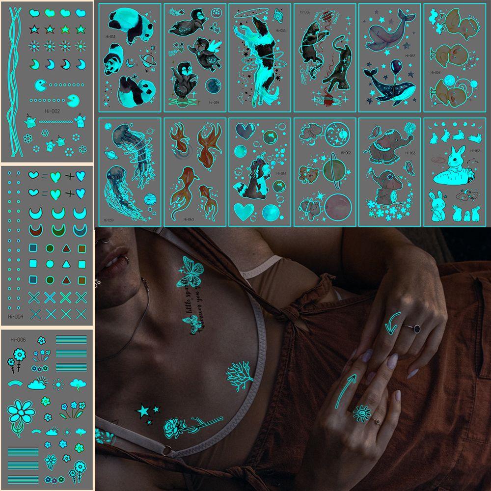 Star Feather Men Women Tattoo Sticker Blue Luminous Fake Tattoo Temporary Tattoos Body Art