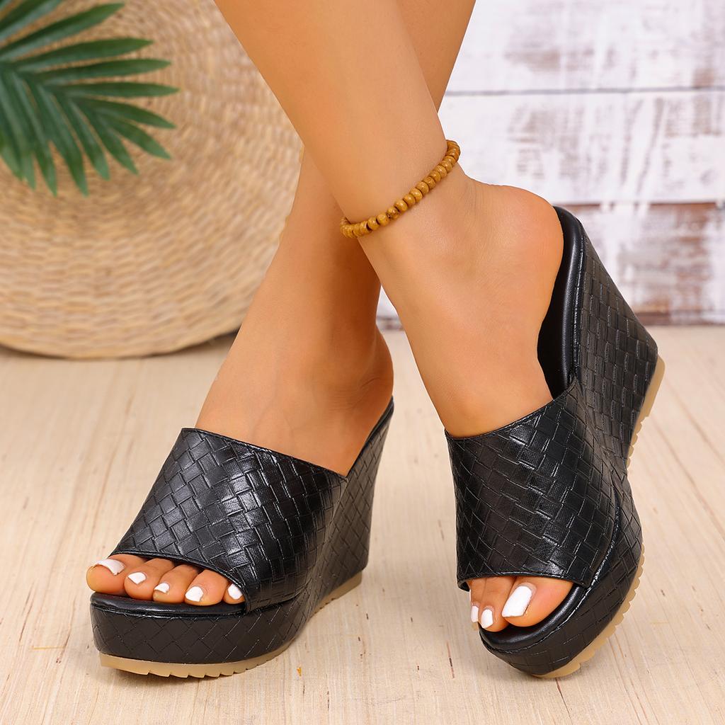 Модные летние женские шлепанцы на танкетке, платформа, высокий каблук, модная открытая носочная часть, женская повседневная обувь, удобная, акция, тренды, шлепанцы