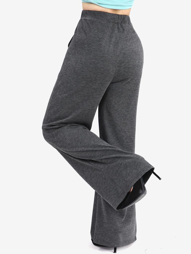 Rosegal Plus Size Mock Buttons Pocket Marled Drawstring Wide Leg Брюки