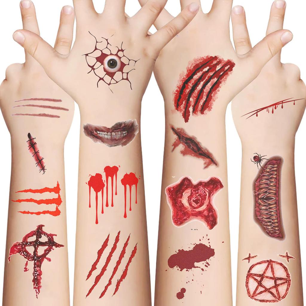 New Halloween Tattoo Stickers High-end Sense of Men and Women Realistic Horror Fake Scar Scar Temporary Tattoo Stickers