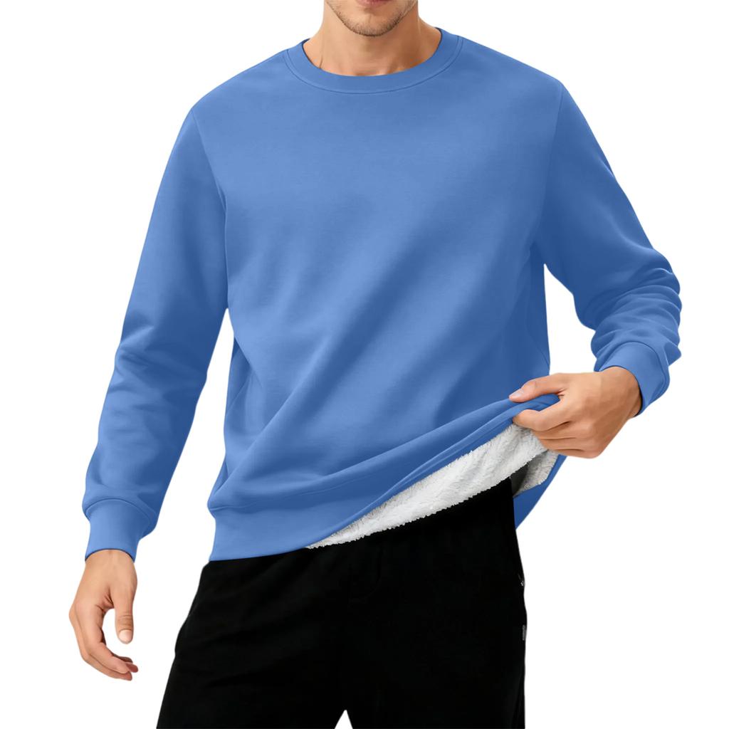 Men's Round Neck Fleece-Lined Thick Solid Color Sweatshirt