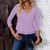 Women's Fashion Casual V-Neck Three-Quarter Sleeve Solid Color Top