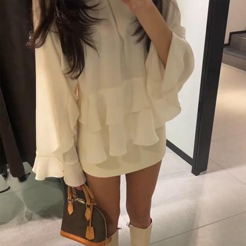 Elegant Long Sleeve Female O Neck Blouses Fashion Chiffon Ruffled Shirts for Women 2025 Spring New Chic Lady Tops Simple Commut