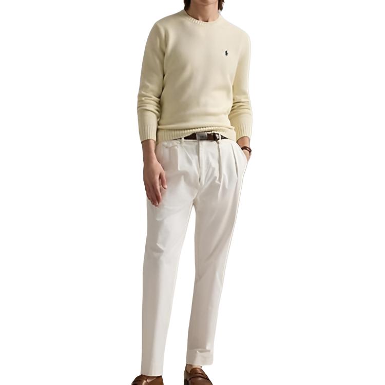 Свитер мужской Polo Ralph Lauren однотонный с логотипом, с круглым вырезом, вязаный, артикул MNPOSWE16822194-101