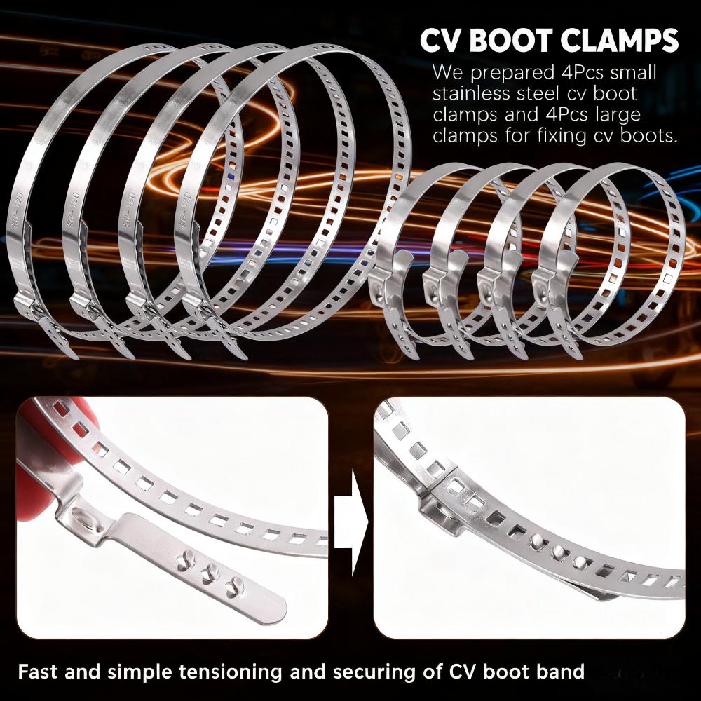Hose clamp with CV boot clamp kit, small and large stainless steel universal adjustable drive shaft CV boot crimping clip