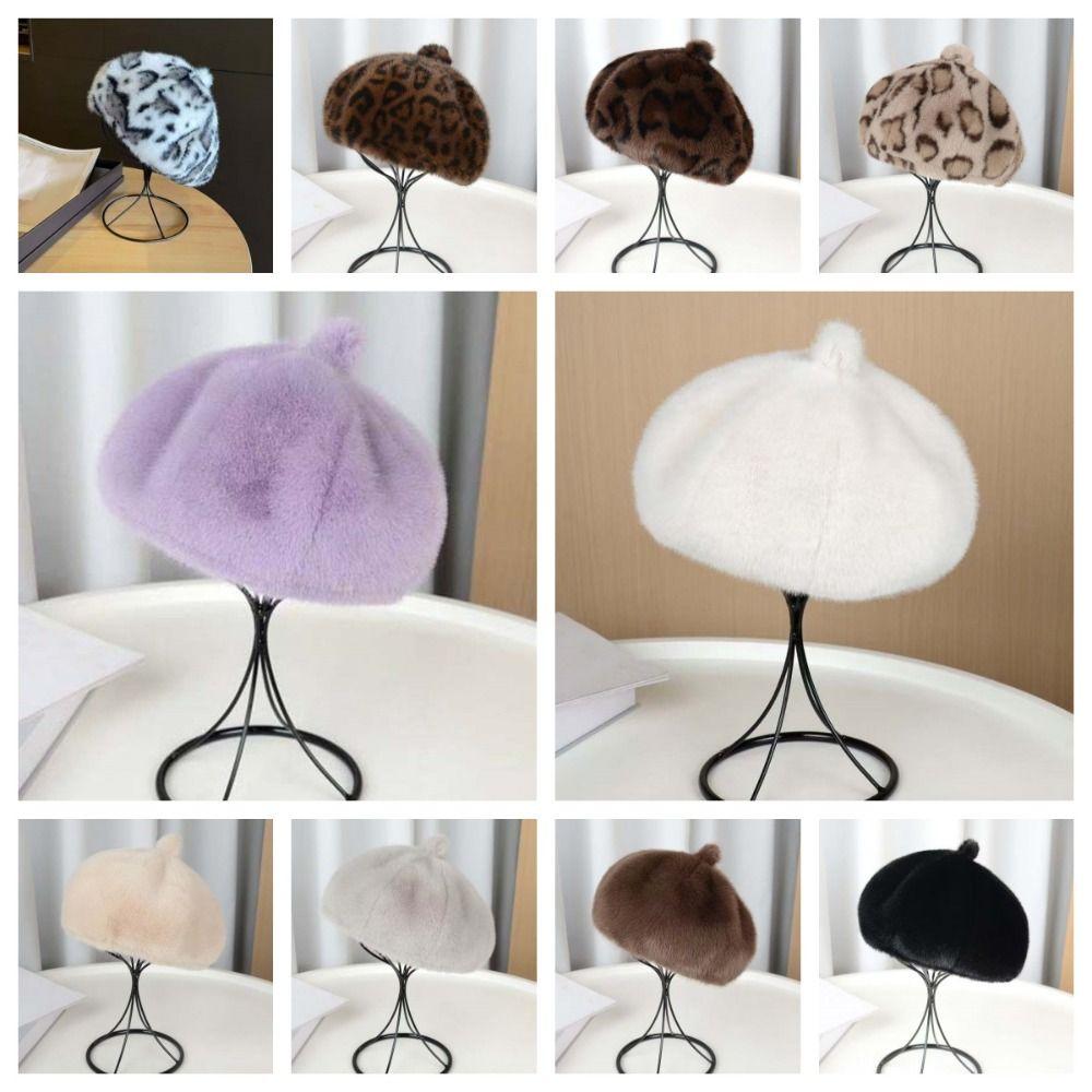 Soft Leopard Print Hat Thickened Pumpkin Painter Cap Winter Warm Bonnet Plush Octagonal Cap Gifts