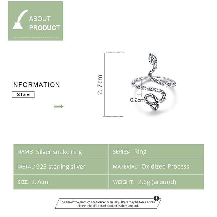 BAMOER стерлингового серебра 925 пробы блестящий циркон в форме змеи регулируемые кольца для женщин ювелирные украшения