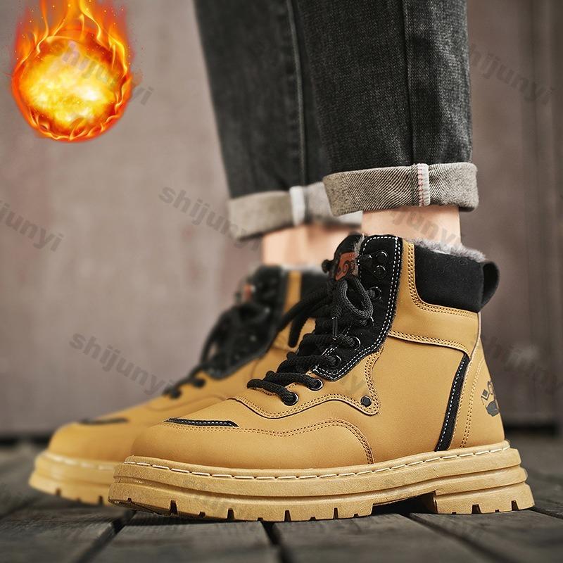 Зимние мужские ботинки, теплые плюшевые уличные хлопковые туфли, черные, размер 48, водонепроницаемые, на шнуровке, противоскользящие, модные, устойчивые к холоду мужские туфли