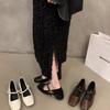 French Black Thick Heel Mary Jane Single Shoes Women'S Shoes Spring Medium And High Heel Square Head Evening Shoes
