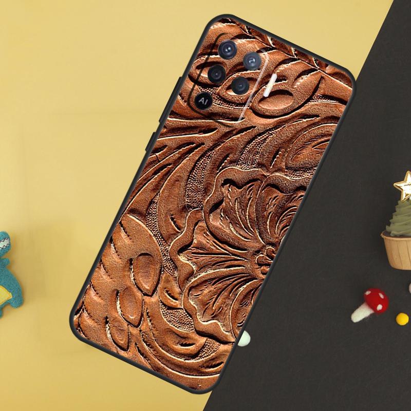 Brown Tooled Leather Pattern Case For Oppo A58 A78 A98 A18 A38 A74 A94 A54 A15 A17 A57 A6 A5 Pro A16 A76 A96 A40 A60 A80