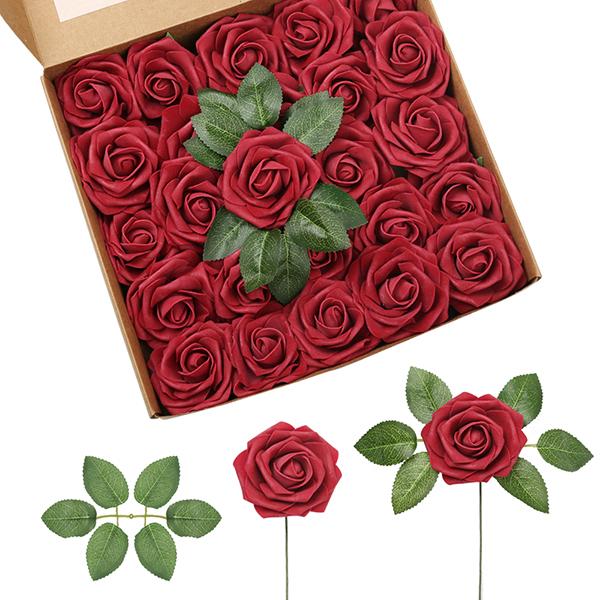 50шт искусственная пена роза искусственная роза цветок искусственная роза со стеблем DIY свадебный букет свадебный душ центральный цветочная композиция вечеринка