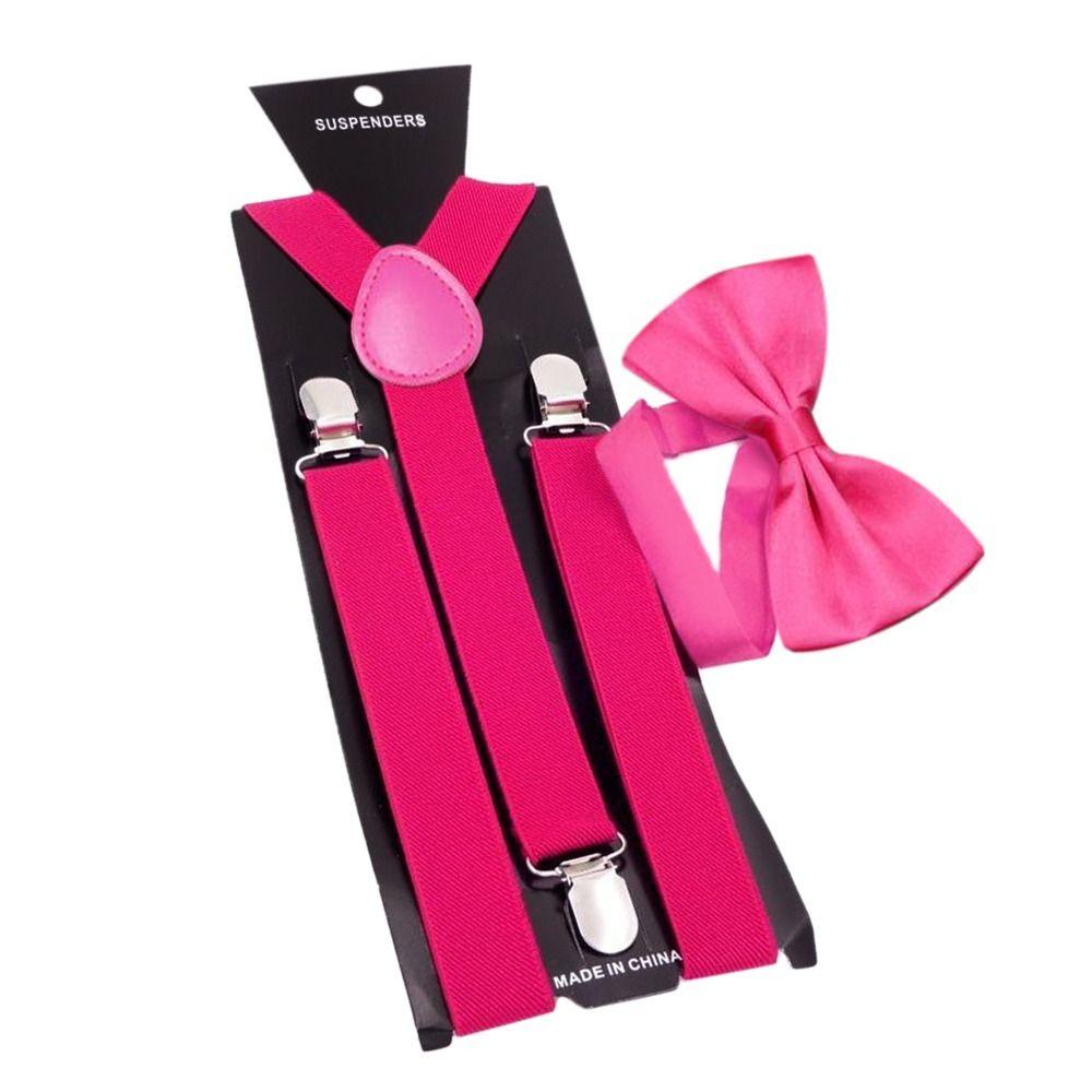 Gift Men Women Elastic Leather Suspenders Braces Adjustable Straps Bow Ties Set Unisex Suspenders