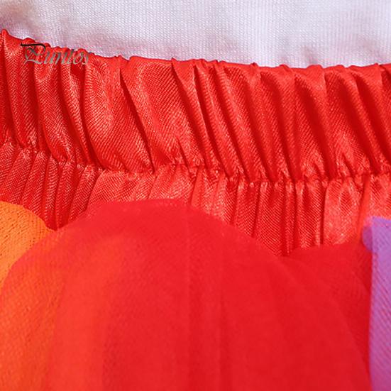 Юбка для танцев с разноцветной радугой, эластичный пояс, высокая талия, юбка-пачка миди, длина до середины икры, милая танцевальная юбка