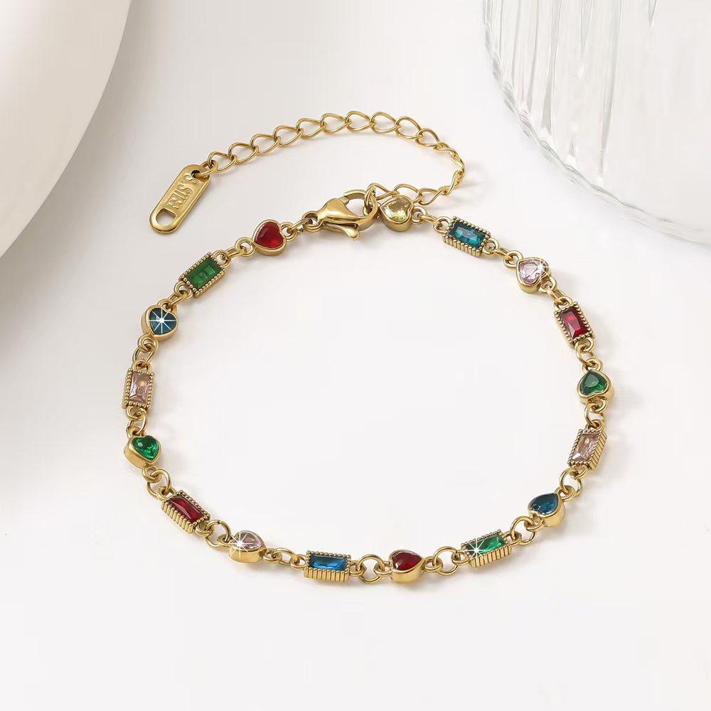 Colored Zircon Stainless Steel Bracelets Shiny Luxurious Niche Original Design Women's Wrist Accessories Bulk Supply