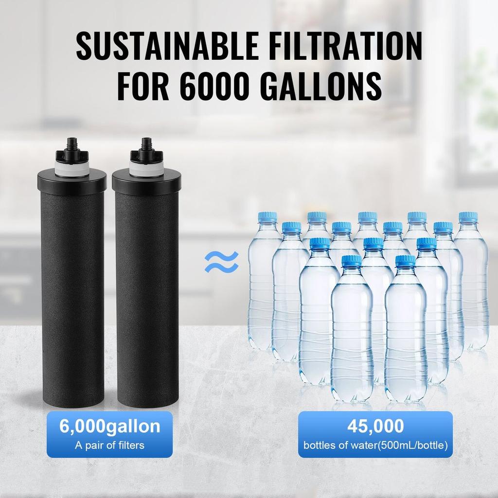 Gravity-fed Water Filter System, 1.5G 304 Stainless-Steel Countertop System, Water Filtration System, Reduces Lead and up to 99% of Chlorine, with 2