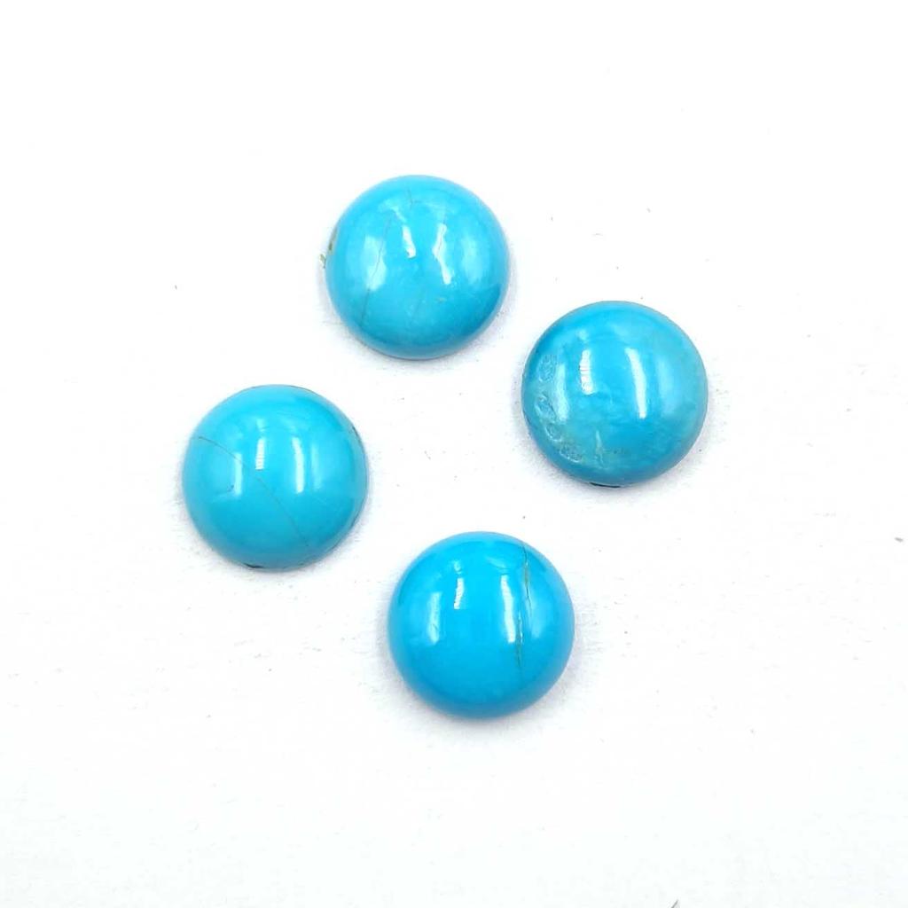 Natural Sleeping Beauty Turquoise Round Cabochon Loose Gemstone Lot 4 Pcs 10 MM 12 CT For Jewelry Making