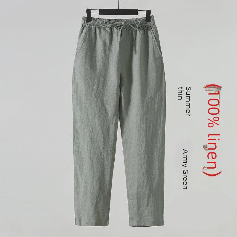 Мужские повседневные брюки свободного кроя из льна и хлопка - летние, Nine-Point, большой размер, китайский стиль