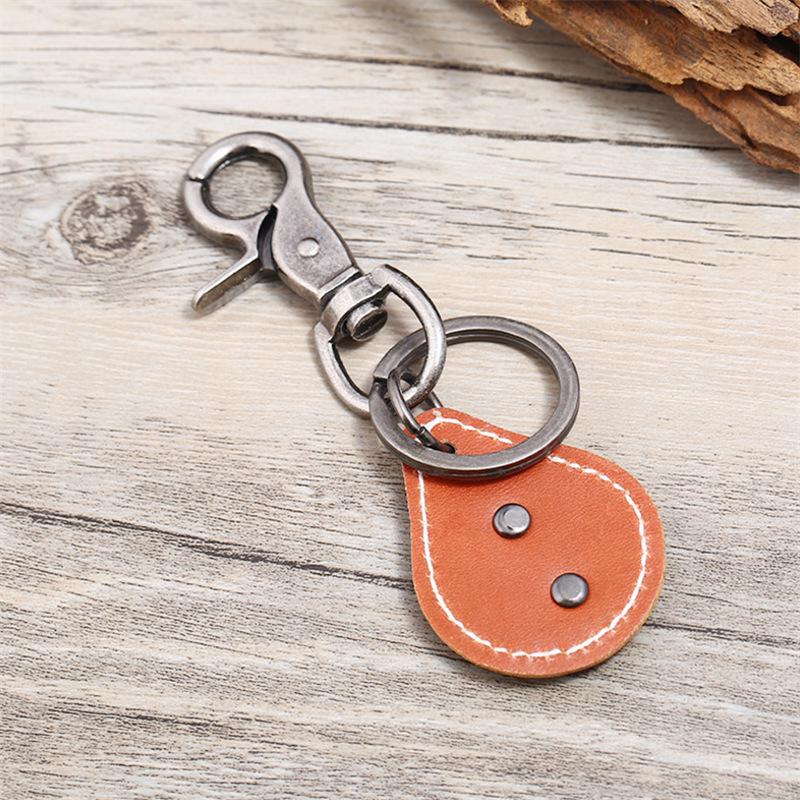 European-American Retro Men's Alloy Anchor Cowhide Keychain - Genuine Leather Gift