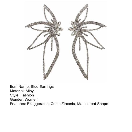 1 пара женских серег-гвоздиков с преувеличенным кубическим цирконием и кленовым листом, массивные роскошные блестящие серьги, модные аксессуары, ювелирные изделия, подарок