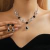 Luxury Shiny Diamond Flower Necklace Earrings Set Premium Sense Pieces Earrings Two-piece Set Bridal Jewelry