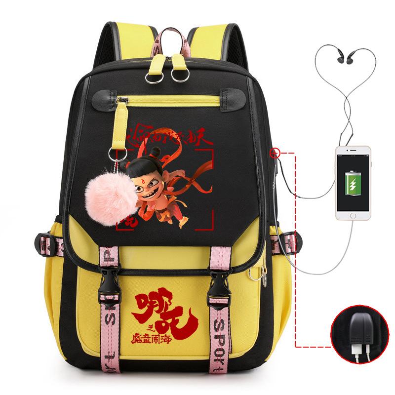 Мультяшный рюкзак Nezha многофункциональный с портом USB-зарядки для студентов