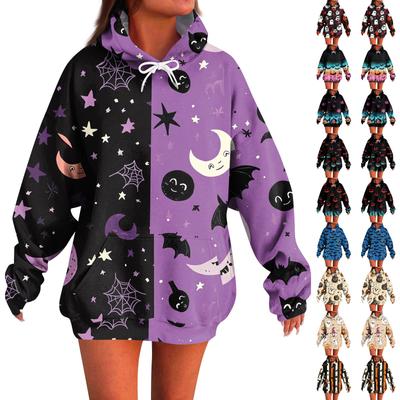 Женское модное повседневное худи с длинным рукавом и принтом на Хэллоуин