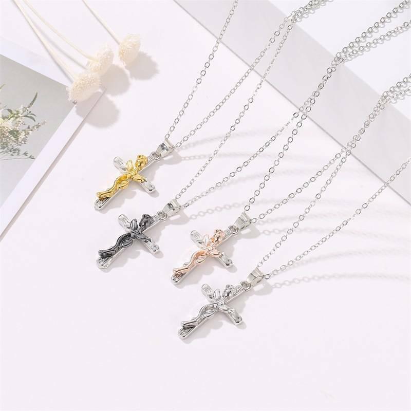 Rose Flower Cross Pendant Chain Necklace Jewelry Gift for Women Jewelry Gift