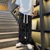 Men Pants Elastic Waist Adjustable Drawstring Wide Leg Casual Trousers with Pockets Letter Print Corduroy Pants