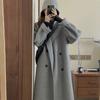 Womens Oversized Knee-Length Wool Blend Coat In Oatmeal Color Fall Winter Lightweight Chic Outerwear