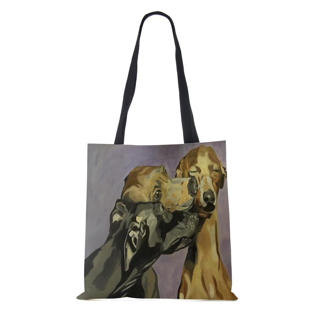 Женская сумка Холщовые сумки с принтом собаки Повседневные дорожные пляжные подарочные сумки KTY