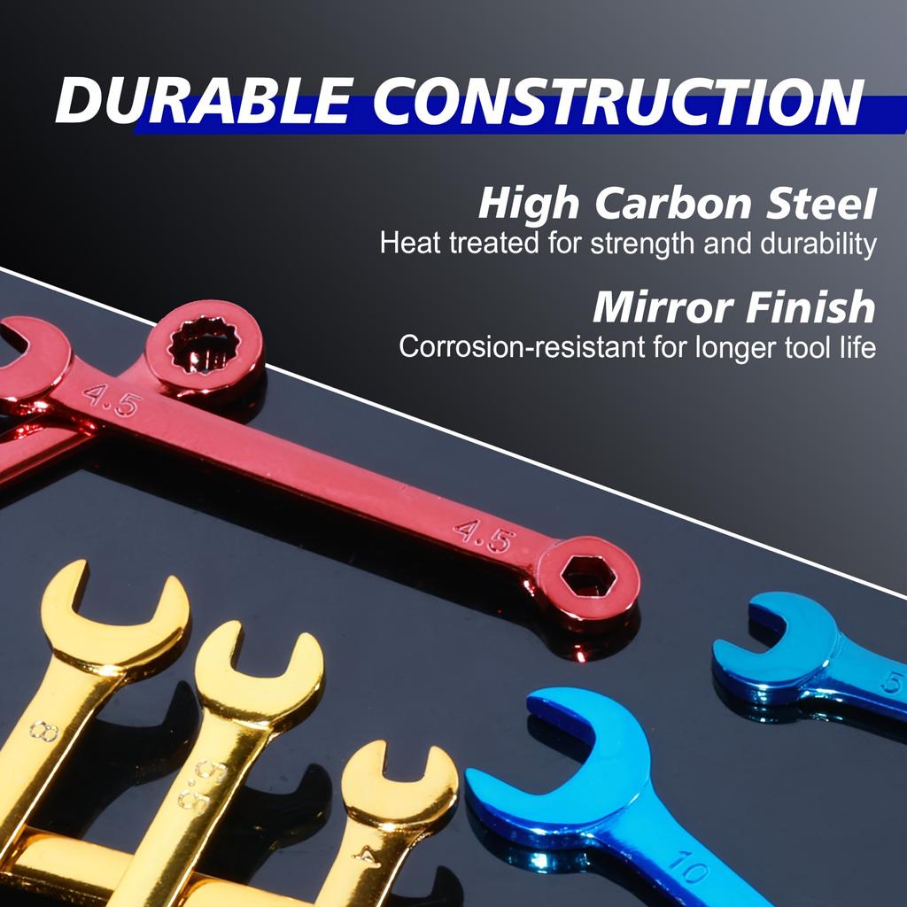 10pcs Mini Spanner Wrenches Set Hand Tool Key Ring Spanner Explosion-proof Pocket British/Metric Type Wrenches