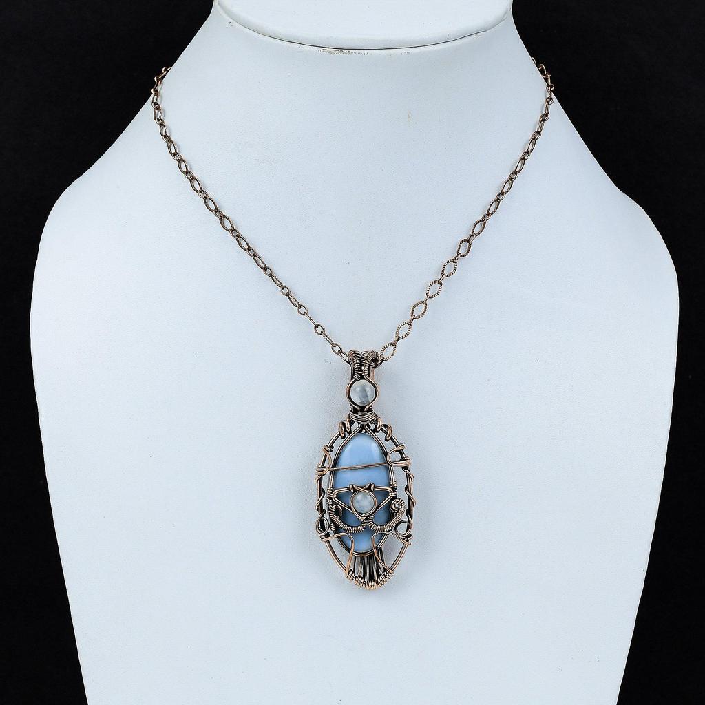 Подвеска с голубым опалом от сглаза Owyhee, подвеска из медной проволоки с драгоценным камнем, ручная работа, подарок на помолвку, подвеска из радужного лунного камня