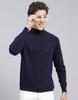 Mens Navy Solid High Neck Pullover
