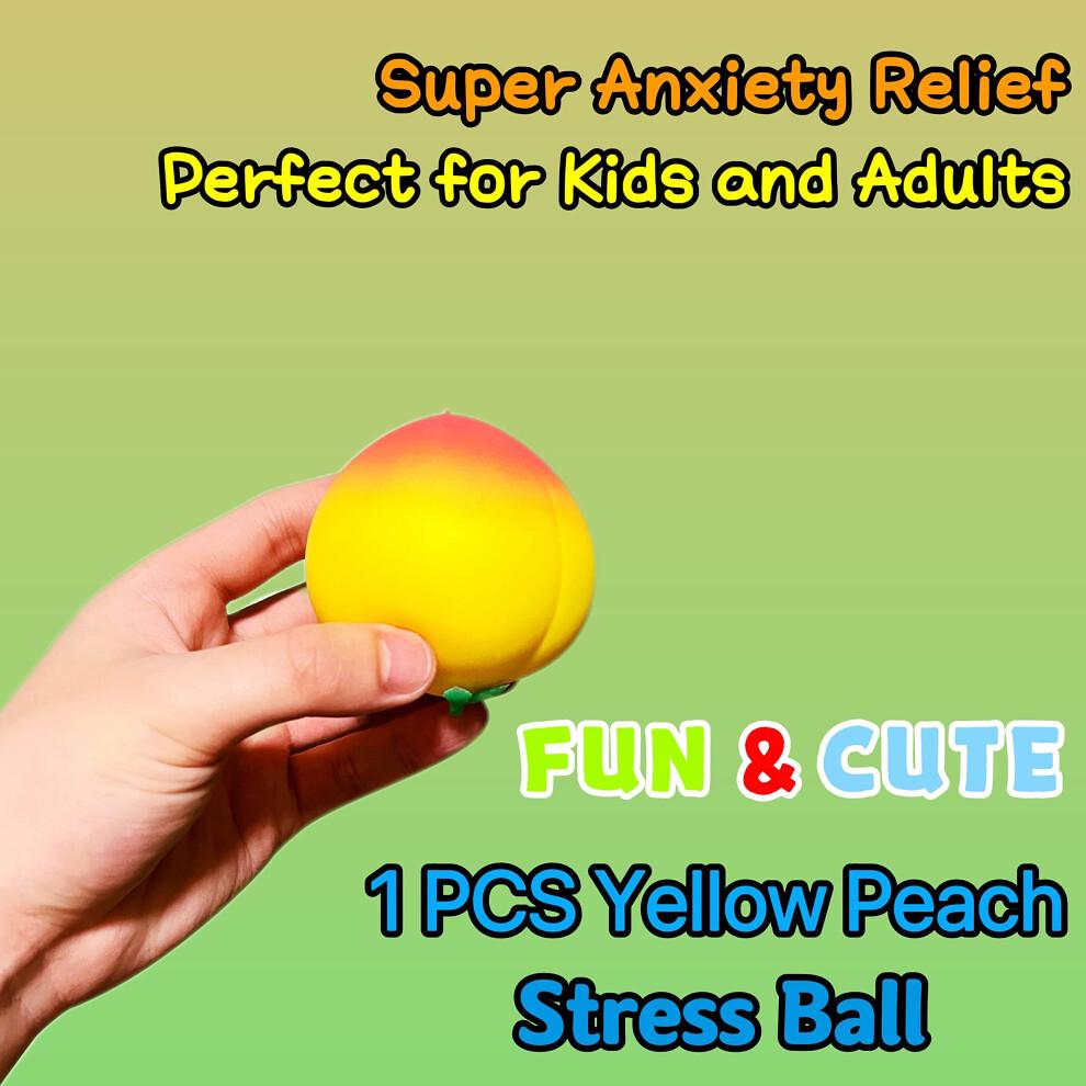 Yellow Peach Squishy Stress Ball for Adults and Kids, Soft Stretchy Fruit Squeeze Toy for Anxiety Relief