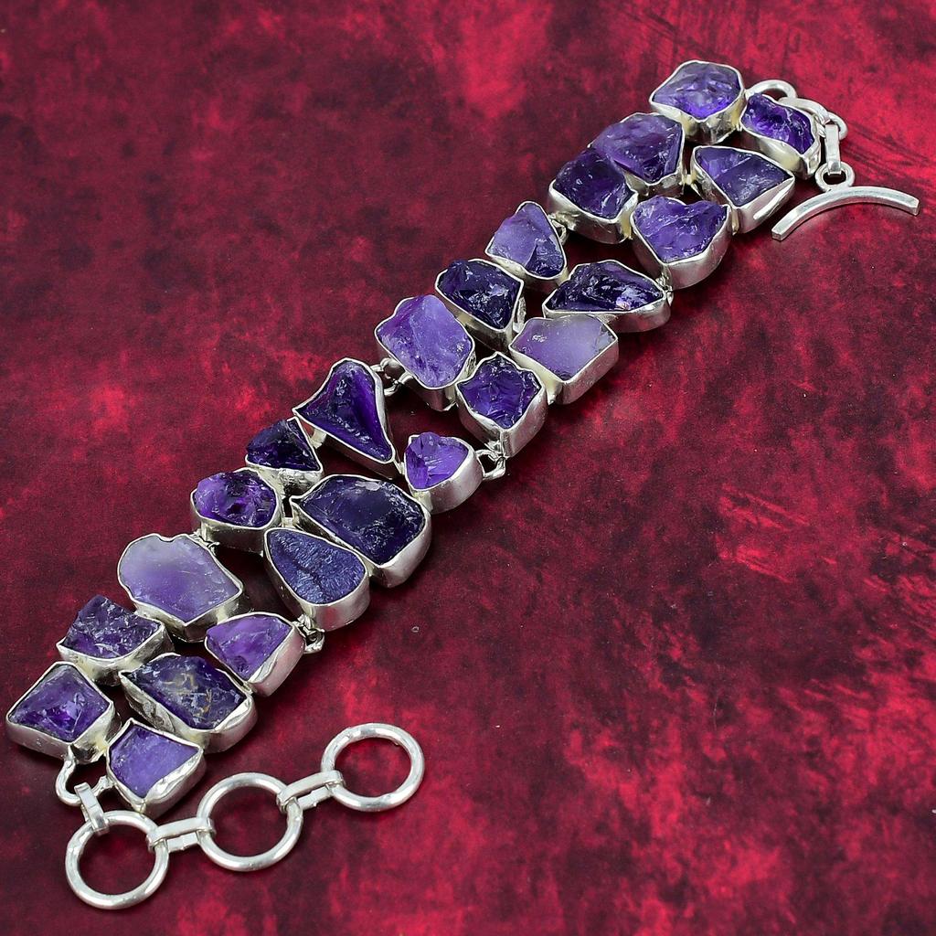 Ювелирные изделия из браслета с грубым аметистом, Ювелирный браслет из стерлингового серебра 925 пробы, Браслет-цепочка Привлекательные украшения из аметиста, Браслет ручной работы для нее