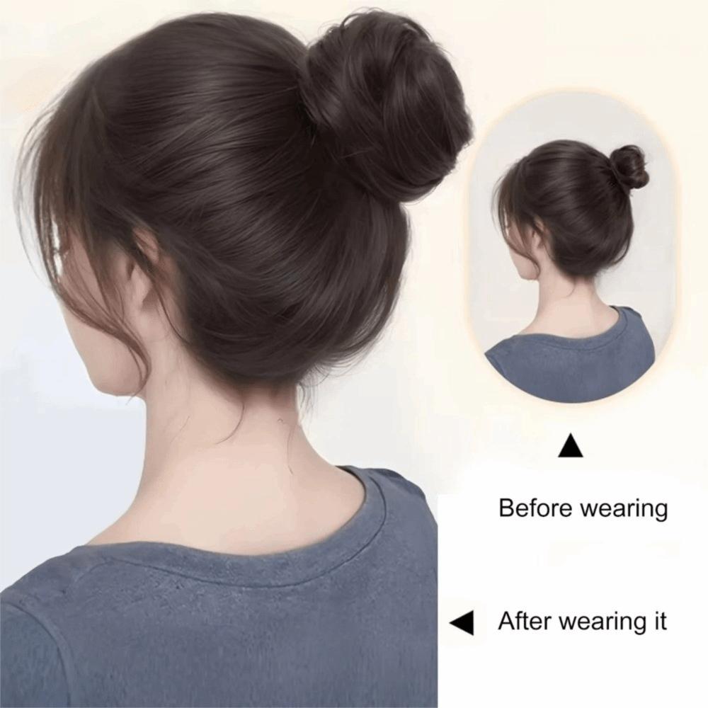 Synthetic Hair Clip in Hair Bun Straight Texture Messy Hair Bun Extensions Circle Elastic Clips Mini Bird's Nest Shaped Bun