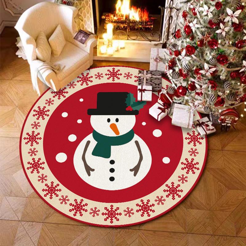 Christmas Crystal Velvet Circular Floor Mat Holiday Decoration Living Room Full Carpet Absorbent Non-slip Insulation Mat