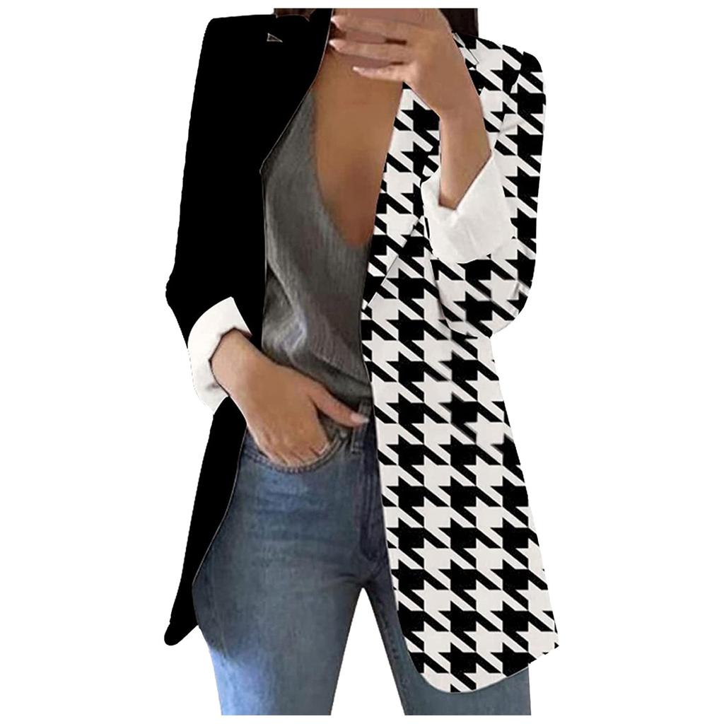 Women's Fashion Lapel Printed Jacket Temperament Casual Suit Jacket