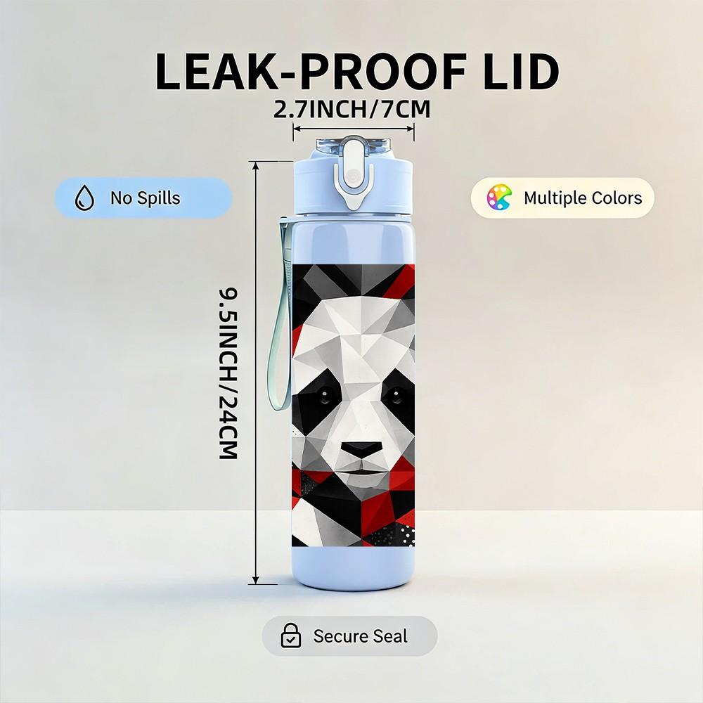 1PC Geometric Panda Black Red Art Print 750ml Color Plastic Sports Water Bottle Leakproof Flip Straw Lid Suitable for Sports Office Home Use