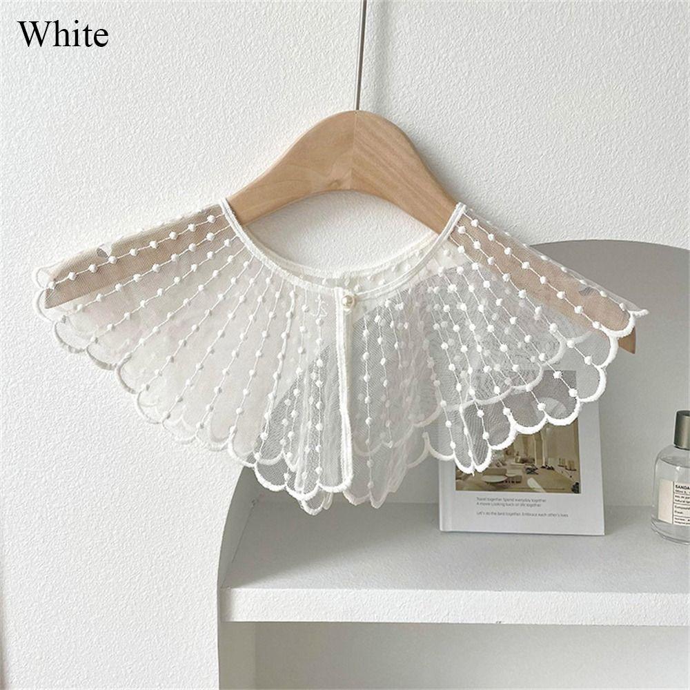 Fashion Lace Embroidered Pearl Shawl Casual Solid Color Fake Collar Detachable Collar Women Ladies Clothes Accessories