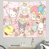 1 шт. Семейное празднование дня рождения Sanrio Гобелен Розовая полоса Узор торта Кавайное настенное искусство Для комнаты девочки Украшение общежития